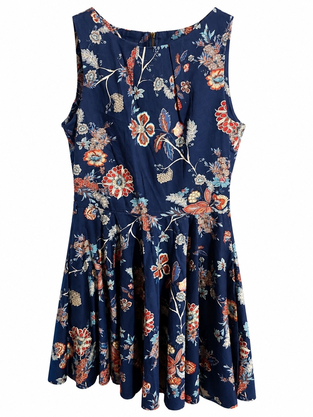 Closet London Navy Floral Fit & Flare Sleeveless Dress Womebs Sz 12